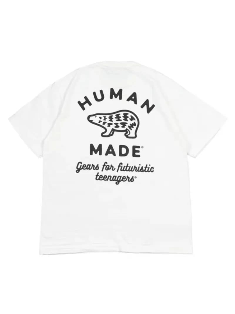 Human Made Polar Bear Print Back Graphic Tee with Heart Pocket for Lovers