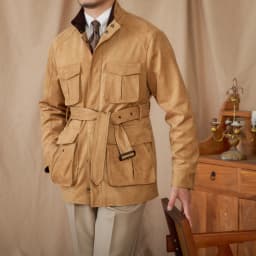 Gentry High-style Suede Hunting Jacket Belt Multi-pocket Warm Slim-fit Casual Jacket for Men