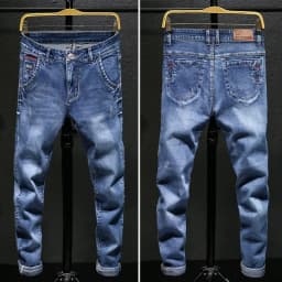 Men's Stretch Slim Fit Jeans Dark Blue Skinny Jeans for Men Casual Retro Denim Pants Korean Style Streetwear Male Brand Trousers