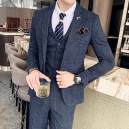 S-7XL ( Blazer + Vest + Pants ) Striped Plaid Solid Color Mens Formal Business Suit 3Pcs Set Groom Wedding Social Show Dress
