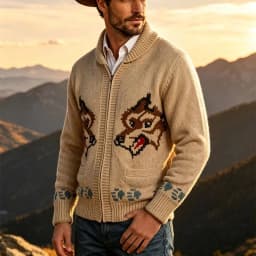 Knitting Zipper Turn-down Thermal Warm Mens Thicken Sweater Coat Fall Winter Fox Crochet Knit Cardigan Vintage Sweatercoats
