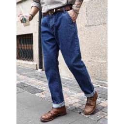 Saucezhan 315XX-18SX Men Jeans Washed Jeans Selvedge Denim Jeans for Men Distressed Jeans Taper Fit Zipper Fly 18 oz