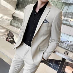 Men's Stylish Handsome Solid Color Suit Two-Piece Set M-4XL High Quality Formal Casual Banquet Fit Trousers Included