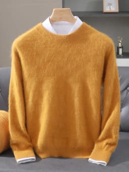 Luxury Men's 100% Mink Cashmere Thickening Sweater O-neck Grid Pullover Thick Knitwear Top Autumn Winter Anti-pilling Clothing