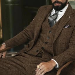 Men's Winter Tweed Wool Grey Slim Fit Formal Wedding Terno Fishbone 3 Piece Smoking Suit Male Ternos Ca