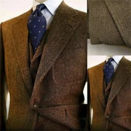 Men's Winter Tweed Wool Grey Slim Fit Formal Wedding Terno Fishbone 3 Piece Smoking Suit Male Ternos Ca