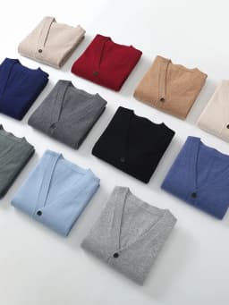 Men's Autumn Winter 100% Merino Wool Knitted Sweater V-Neck Casual Loose Cardigan Warm Comfortable Solid Basic Clothing Tops