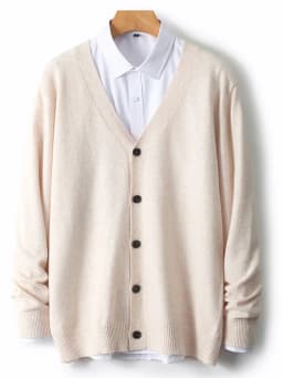 Men's Autumn Winter 100% Merino Wool Knitted Sweater V-Neck Casual Loose Cardigan Warm Comfortable Solid Basic Clothing Tops
