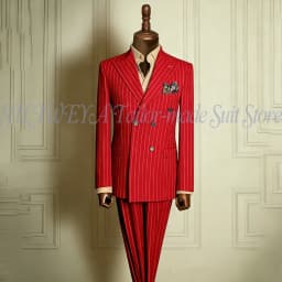 Classic Men's Stripe Suits Slim Fit Formal Tuxedos Double Breasted Groom Wear For Wedding Peaked Lapel Customize Jacket+Pants