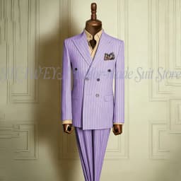 Classic Men's Stripe Suits Slim Fit Formal Tuxedos Double Breasted Groom Wear For Wedding Peaked Lapel Customize Jacket+Pants