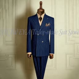Classic Men's Stripe Suits Slim Fit Formal Tuxedos Double Breasted Groom Wear For Wedding Peaked Lapel Customize Jacket+Pants