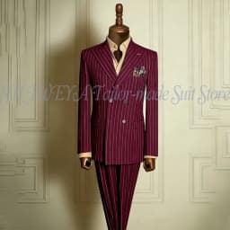 Classic Men's Stripe Suits Slim Fit Formal Tuxedos Double Breasted Groom Wear For Wedding Peaked Lapel Customize Jacket+Pants