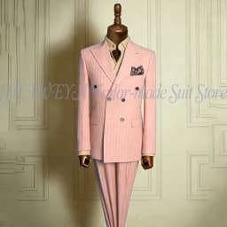 Classic Men's Stripe Suits Slim Fit Formal Tuxedos Double Breasted Groom Wear For Wedding Peaked Lapel Customize Jacket+Pants