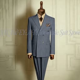 Classic Men's Stripe Suits Slim Fit Formal Tuxedos Double Breasted Groom Wear For Wedding Peaked Lapel Customize Jacket+Pants