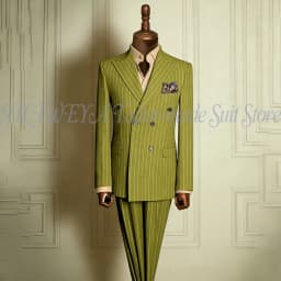 Classic Men's Stripe Suits Slim Fit Formal Tuxedos Double Breasted Groom Wear For Wedding Peaked Lapel Customize Jacket+Pants