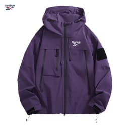 Reebok Men's Hooded Jacket, Black Waterproof Sliding Windproof Coat, Multi-Zip Design Camping Loose-Fitting Softshell Hiking Jac