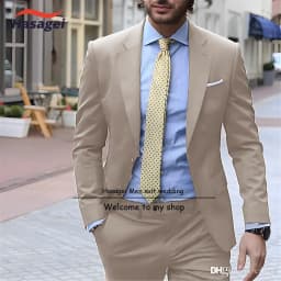 Navy Elegant Men's Suit Business Formal Work Wear Slim Fit Pants Jacket 2 Piece Set Groom Wedding Tuxedo