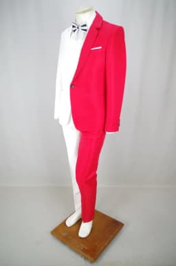 Men's Personality Mixed Color Suit Red Black White Splicing Blazer Pants 2 Piece Set for Stage Singer Chorus Magician Groomsman