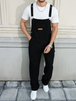 Men's Four - Season Black Denim Overalls, Simple and Casual Style, Retro and Daily