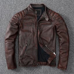 Vintage Black Brown Real Cowhide Genuine Leather Jacket Real Fur Men's Leather Jacket Men Leather Jacket Motorcycle Coat