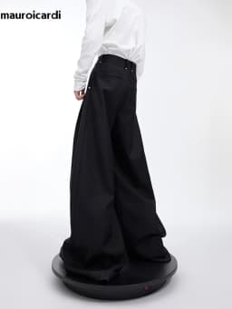 Mauroicardi Spring Autumn Long Loose Casual Black Flowy Soft Pleated Baggy Wide Leg Pants Men with High Waist Korean Fashion2024