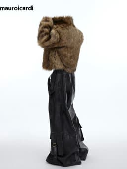 Mauroicardi Winter Short Thick Warm Brown Hairy Soft Faux Fur Coat Men with Turn-down Collar Long Sleeve Fluffy Jackets 2024