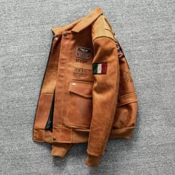 Orange Winter Pilot Leather Jacket Men Military Style Plus Size 5XL Genuine Natural Thick Cowhide Flight Leather Coat