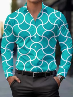 Men's Stylish Casual Long Sleeve Shirt Breathable Tops Gradient Casual Business Shirts Full Sleeve shirts Turn-Down Collar