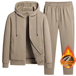 2025 Mens Winter Fleece Running Set Hooded Cardigan Sweatshirt Pants 2 Piece Tracksuit Sports Outfit Casual ensemble jogging