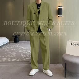 Fashion Ivory Loose Suits For Men Boyfriend Clothing 2026 New Casual Jacket Pants 2Pcs Set Custom Made Male Wear costume homme
