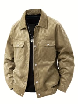 2025 New Suede Chess Board Jackets Men American Retro Spring Autumn Loose Casual Plaid Lapel Jacket Business Workwear Jacket Top
