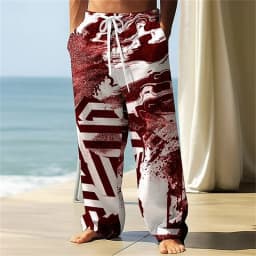 3D printed pattern, fashionable, high-quality, comfortable men's wide-leg pants, trendy printed men's pants