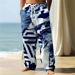 3D printed pattern, fashionable, high-quality, comfortable men's wide-leg pants, trendy printed men's pants
