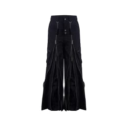 Mauroicardi Spring Autumn Cool Black Baggy Wide Leg Techwear Pants for Mens with Many Zippers Luxury Designer Clothes Streetwear