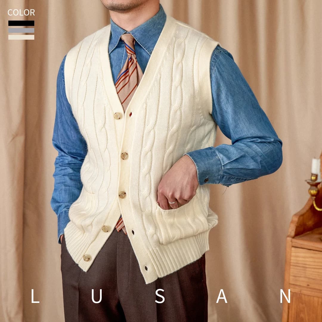Vintage Japanese Style Casual Autumn and Winter Wool Jacquard Sleeveless Knitted Cardigan Vest British Small-Capital Vest