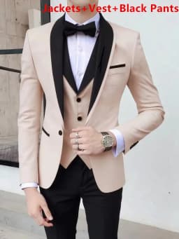 Solid Men's Wedding Suit One Button Shawl Lapel Jacket Vest Pants Dinner Groom Tuxedos Slim Fit Formal Business Suits