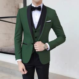 Solid Men's Wedding Suit One Button Shawl Lapel Jacket Vest Pants Dinner Groom Tuxedos Slim Fit Formal Business Suits