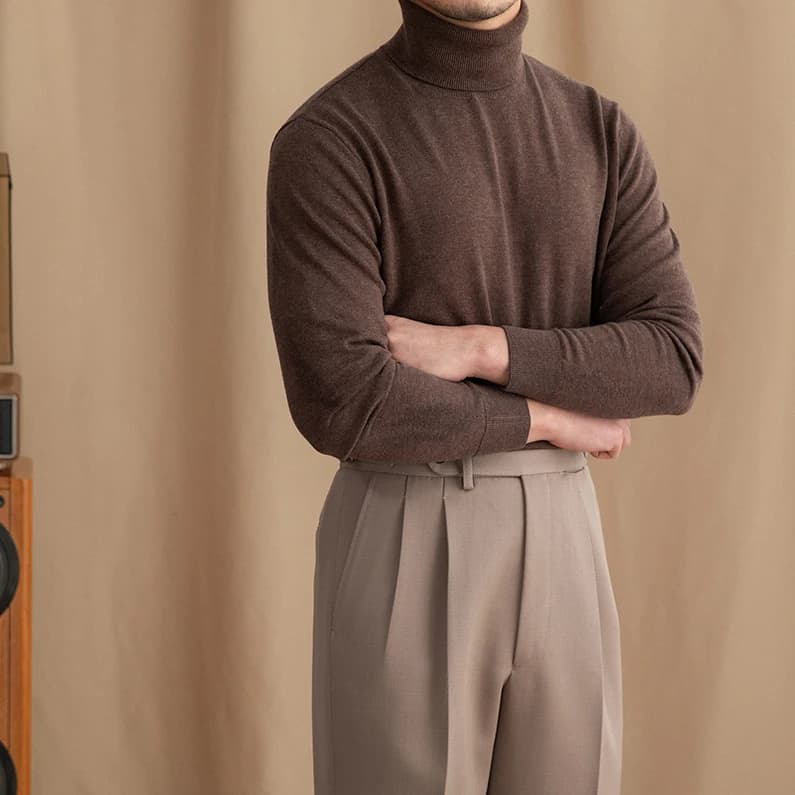 Mr. Deer San British Commuter Daily 30% Wool High Neck Slim Fit Sweater All-match Warm Base Sweater for Men