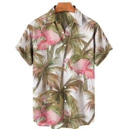 For Men Tropical Jungle Flamingo 3d Print Hawaiian Shirt Summer Street Short Sleeves Tops Harajuku Lapel Button Loose Blouse