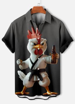 Funny Animal Pattern Men's Shirts Short Sleeve Button Down Lapel Shirts For Summer Oversized Tops Casual Hawaiian Shirt