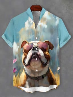 Funny Animal Pattern Men's Shirts Short Sleeve Button Down Lapel Shirts For Summer Oversized Tops Casual Hawaiian Shirt