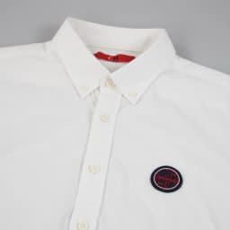 CH Men's White Oxford Short Sleeve Shirt Button Down Collar Circular Patch Logo Cotton Business Formal Casual Button Up Shirts