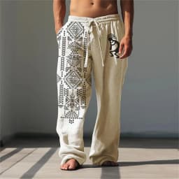 3D printed vintage pattern print, fashionable high-quality comfortable men's wide-leg pants, trendy printed men's pants