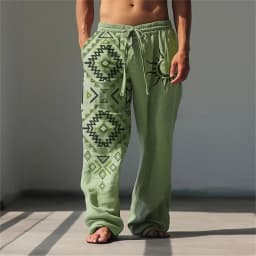 3D printed vintage pattern print, fashionable high-quality comfortable men's wide-leg pants, trendy printed men's pants