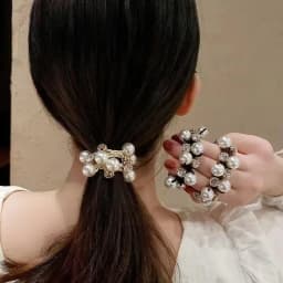 3Pcs Paux Pearl Brimmed Hair Tie Glitter Rhinestone Decor Hair Rope Retro Style Scrunchies for Women