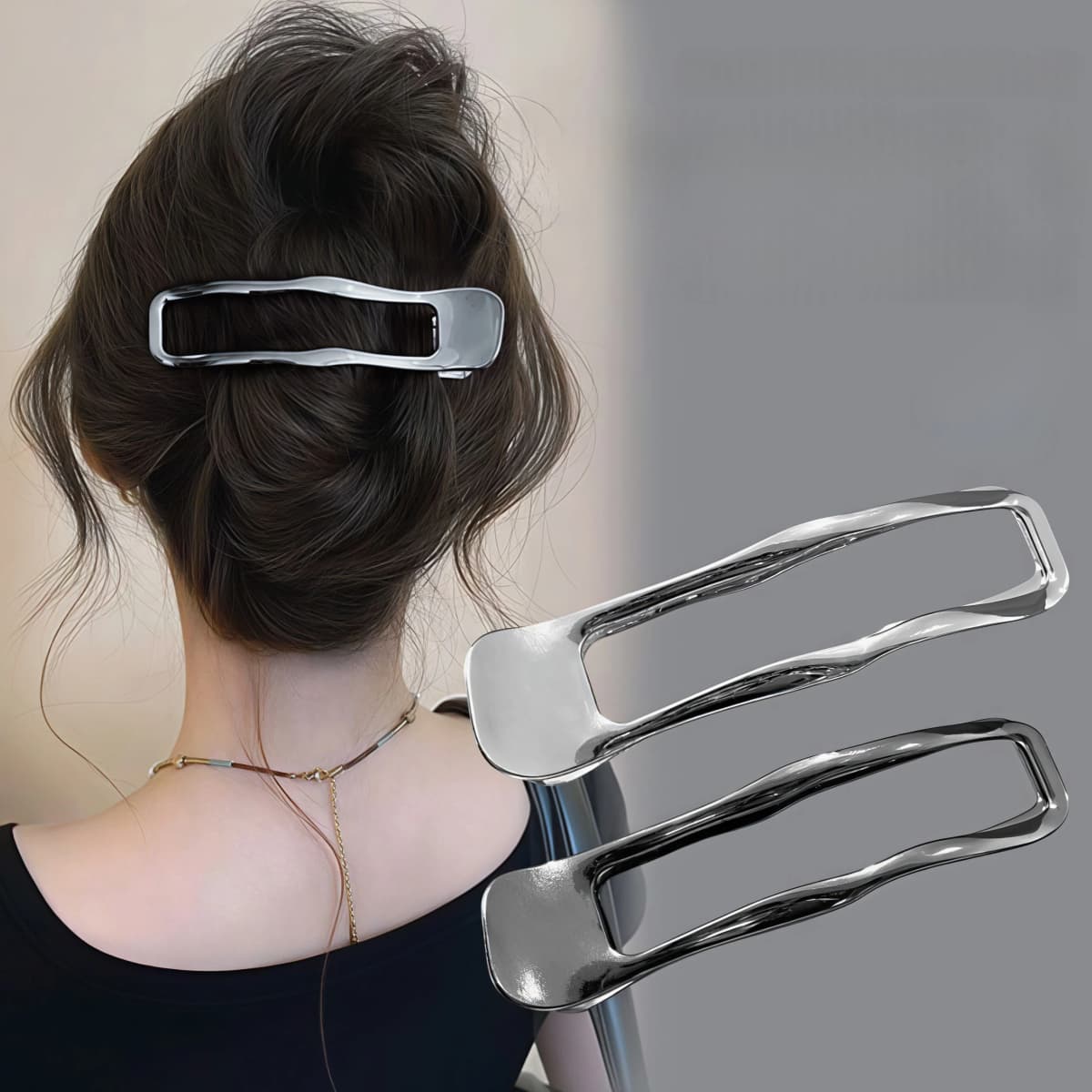 Hollow Rectangle Hair Claw Clips Metal Duckbill Hair Clips Non-Slip Grip Hair Barrettes Geometric Hair Accessories for Daily