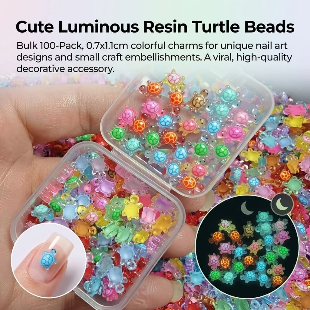 100pcs Mini Glowing Turtles Safe Eco-Friendly Resin Cute Nail Art Decorations Cartoon Luminescent for DIY Crafts And Manicure