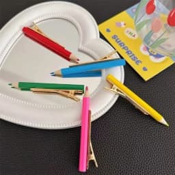 5Pcs/Set Creative Pencil Shaped Hair Clip Multi Color Simulation Pen Shaped Side Clip Fun Girl Heart Decor Hair Clip