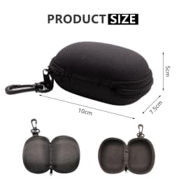 Foldable Glasses Case Black Zipper Hard Eyeglass Storage Box with Hook for Sunglasses Travel Protection for Men Women