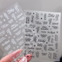 Black White Letter Words Nail Stickers Angel Wings Letter Mixed Designs Holographic Y2K Nail DIY Decorative Stickers